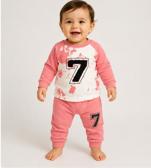2-Piece Baby Casual Sweatshirt Outfit: Splatter Print Shirt and Matching Sweatpants Set
