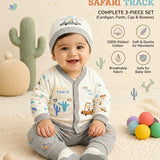 4-Piece Newborn Baby Ribbed Cotton Set, Safari Car Top, Joggers, Cap & Booties