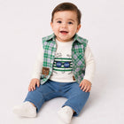 Baby 3-Piece Shirt Set – Blue Check Shirt, White Full-Sleeve Tee & Denim Jogger | 0–18M