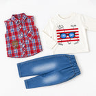 Baby 3-Piece Shirt Set – Blue Check Shirt, White Full-Sleeve Tee & Denim Jogger | 0–18M