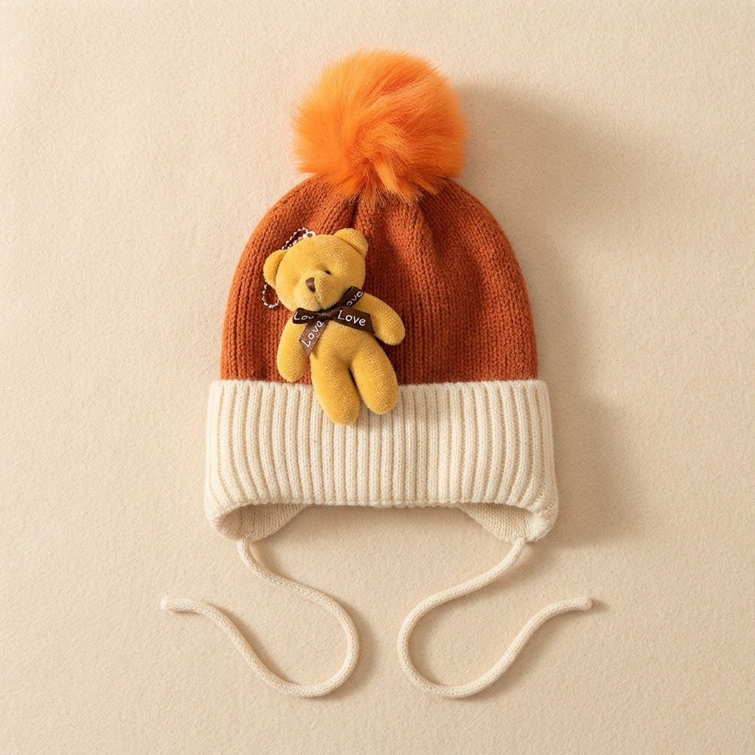 Baby Knitted Teddy Winter Cap with Pom-Pom