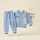 Baby Boys 3-Piece Interlock Cotton Set – Jacket, T-Shirt & Pants | 3–12 Months