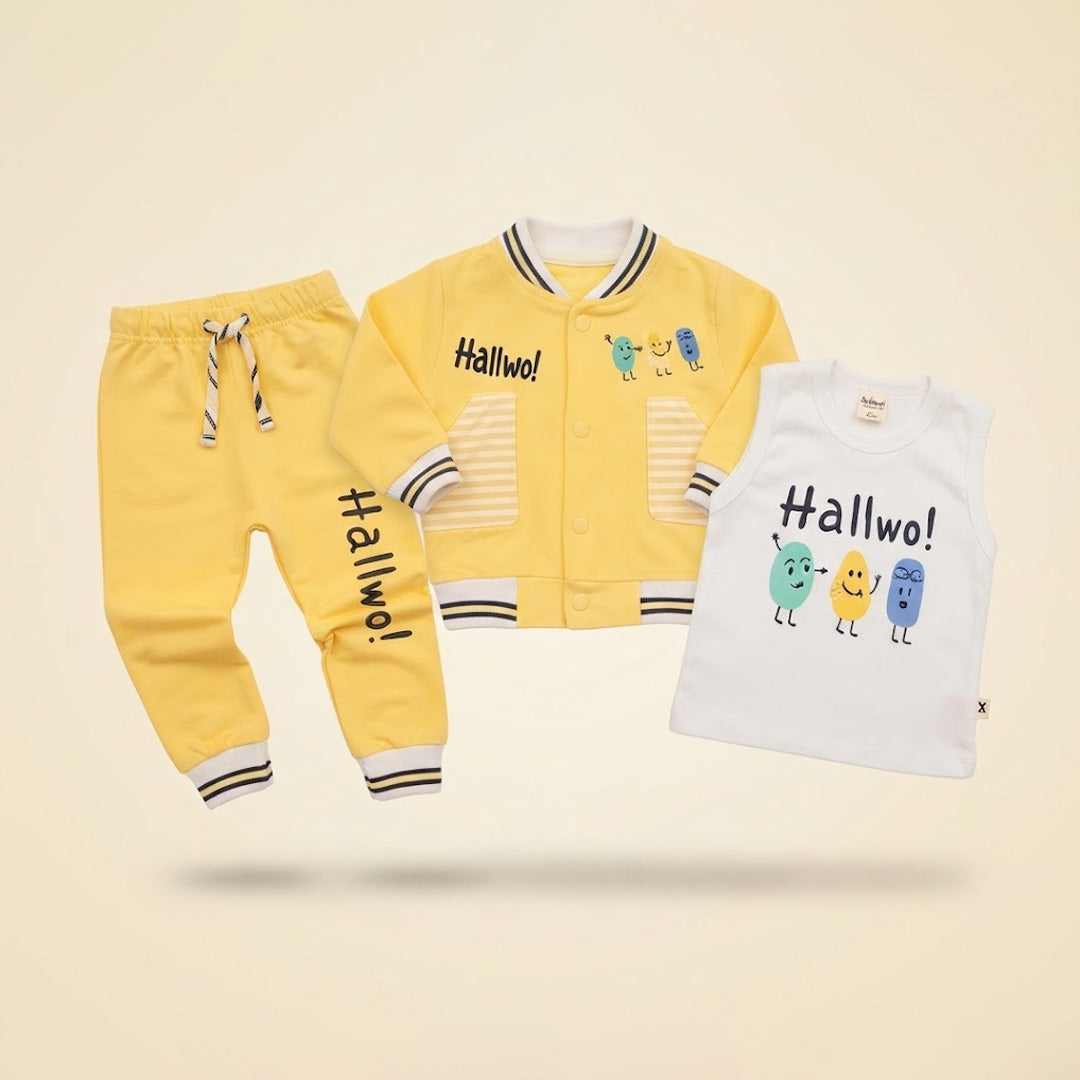 Baby Boys 100% Interlock Cotton 3-Piece Outfit Set – Blue Jacket, T-Shirt & Pants
