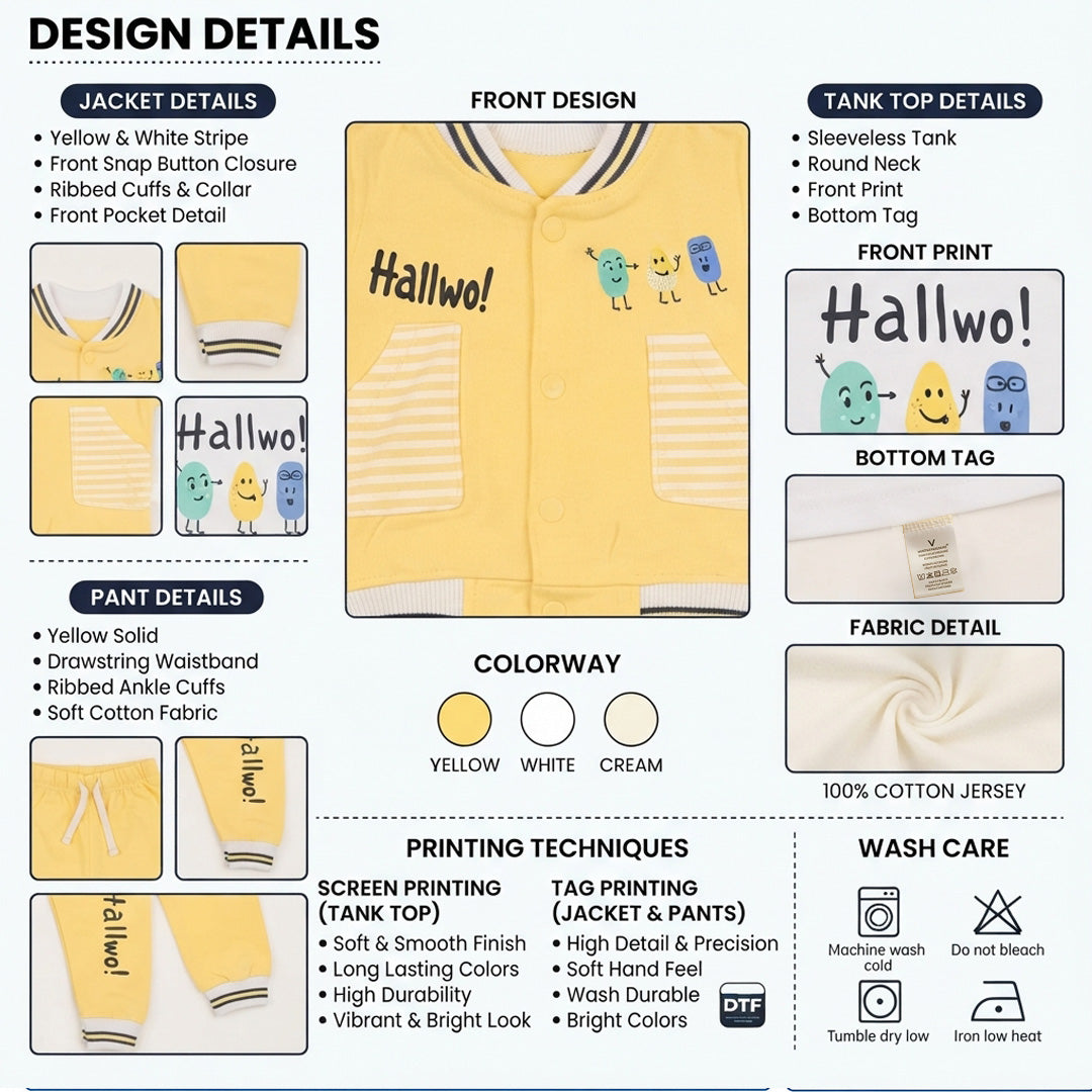Baby Boys 100% Interlock Cotton 3-Piece Outfit Set – Blue Jacket, T-Shirt & Pants
