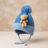 Baby Knitted Teddy Winter Cap with Pom-Pom