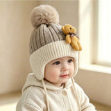 Baby Knitted Teddy Winter Cap with Pom-Pom