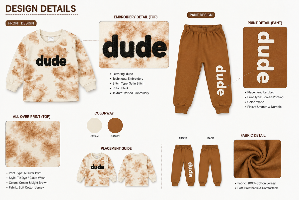 Baby Boys' 2-Piece Outfit Set: Brown Tie-Dye Long-Sleeve T-Shirt & Jogger Pants
