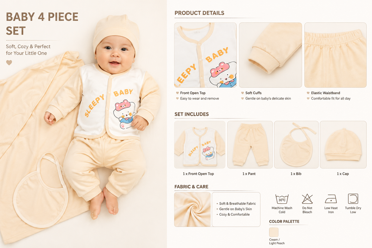 Soft Cotton Infant Sleepwear & Swaddle Set - 4-Piece "Sleepy Baby" Collection