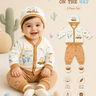 4-Piece Newborn Baby Ribbed Cotton Set, Safari Car Top, Joggers, Cap & Booties