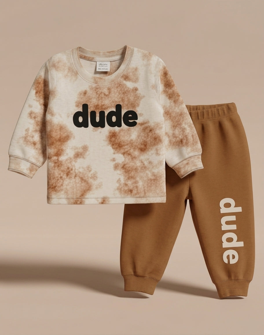 Baby Boys' 2-Piece Outfit Set: Brown Tie-Dye Long-Sleeve T-Shirt & Jogger Pants