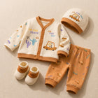 4-Piece Newborn Baby Ribbed Cotton Set, Safari Car Top, Joggers, Cap & Booties