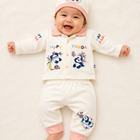 Newborn Baby 3-Piece Outfit Set: 'Happy Panda' Collared Shirt Top, Pants & Matching Beanie Cap