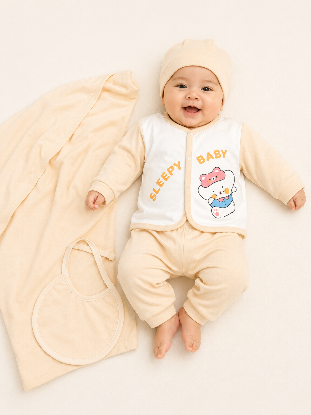 Soft Cotton Infant Sleepwear & Swaddle Set - 4-Piece "Sleepy Baby" Collection