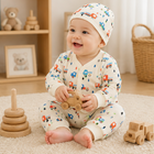 Newborn Baby Boy 3-Piece Outfit Set: Truck Print Waffle Knit Cardigan, Pants & Beanie Cap