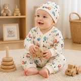 Newborn Baby Boy 3-Piece Outfit Set: Truck Print Waffle Knit Cardigan, Pants & Beanie Cap