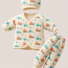Newborn Baby Boy 3-Piece Outfit Set: Truck Print Waffle Knit Cardigan, Pants & Beanie Cap