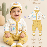 4-Piece Newborn Baby Ribbed Cotton Set, Safari Car Top, Joggers, Cap & Booties