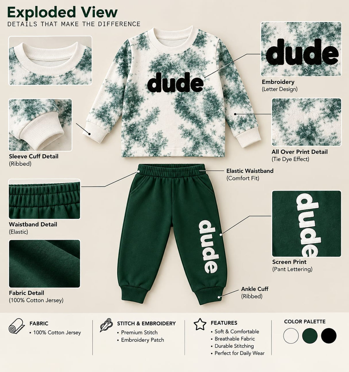 Baby Boys' 2-Piece Outfit Set: Brown Tie-Dye Long-Sleeve T-Shirt & Jogger Pants