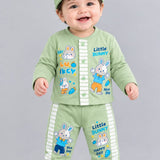 Little Bunny Baby 3-Piece Set – Cotton Full-Sleeve Shirt, Jogger & Cap | 0–6 Months