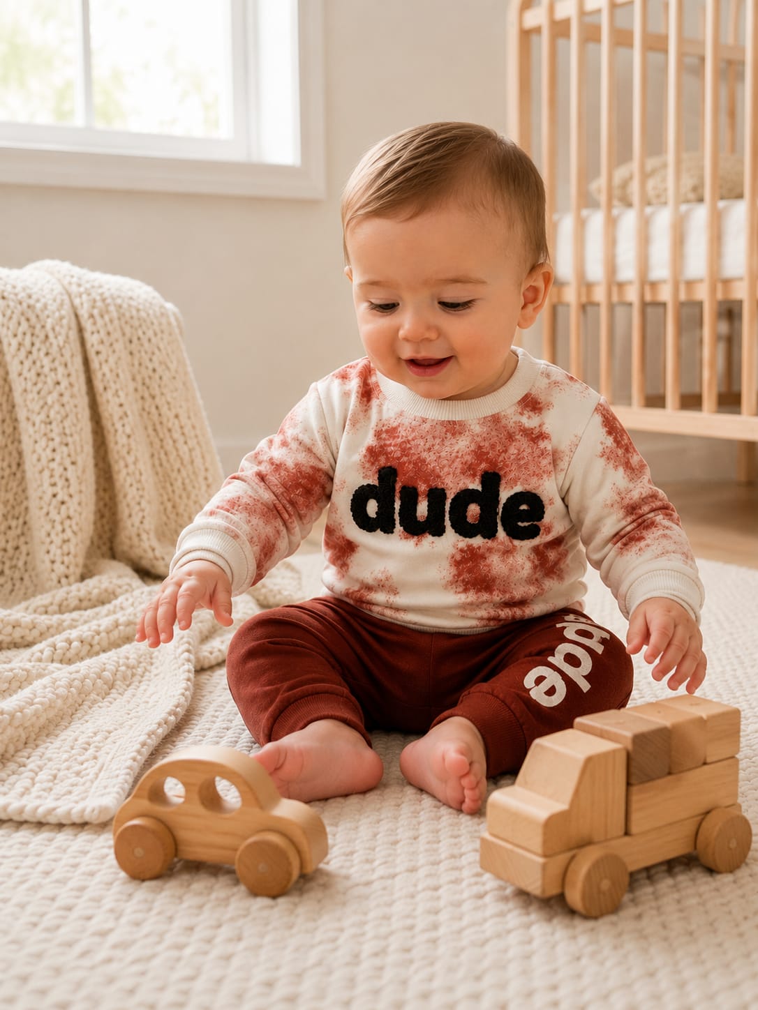 Baby Boys' 2-Piece Outfit Set: Brown Tie-Dye Long-Sleeve T-Shirt & Jogger Pants