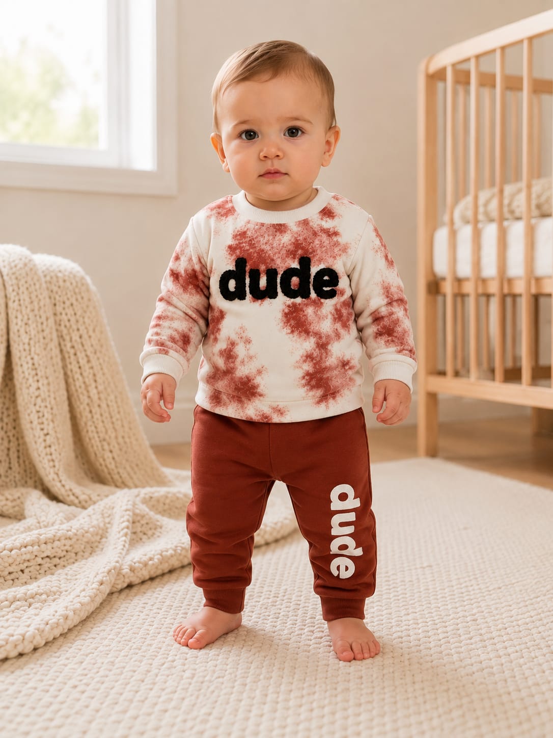 Baby Boys' 2-Piece Outfit Set: Brown Tie-Dye Long-Sleeve T-Shirt & Jogger Pants