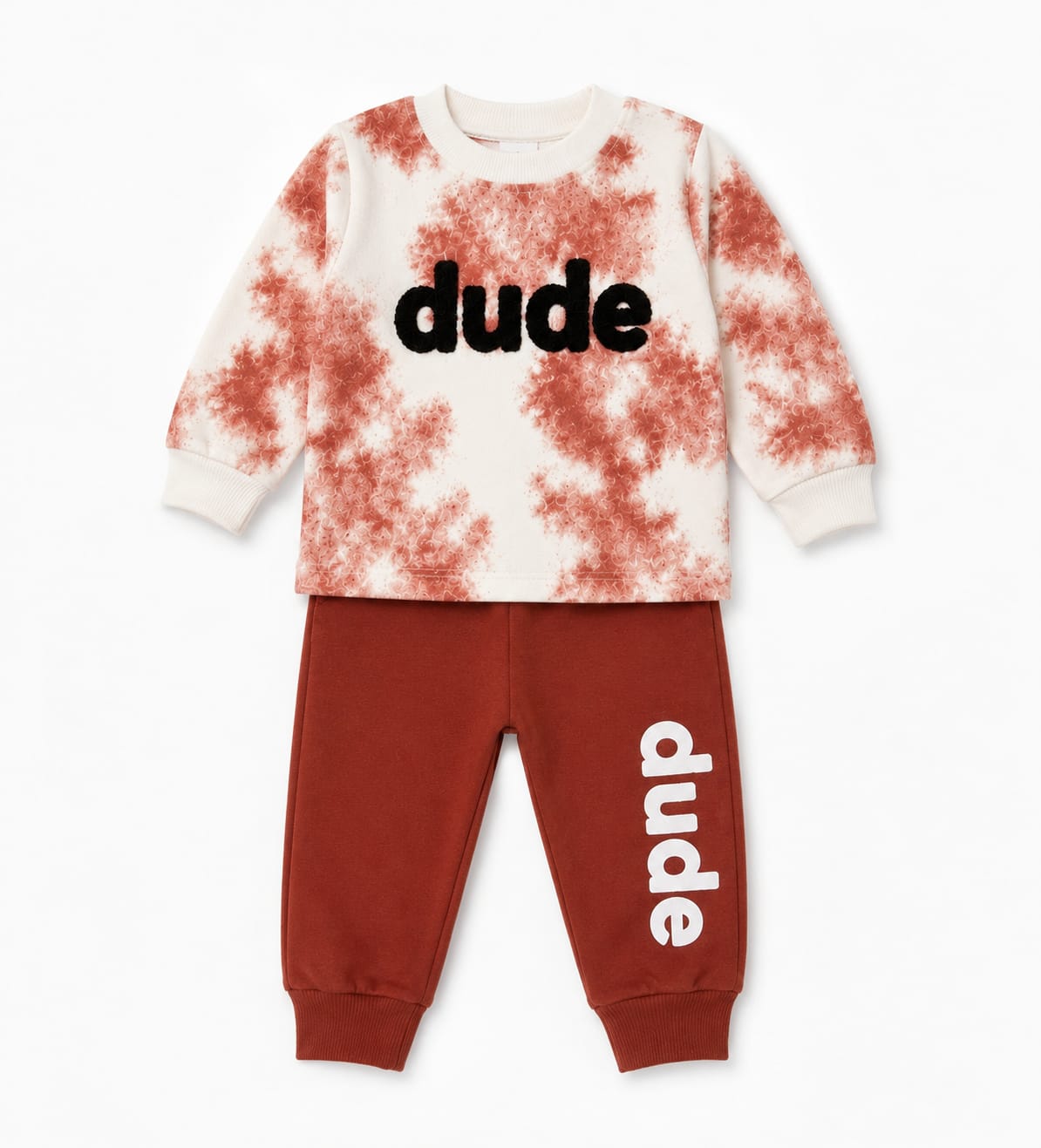 Baby Boys' 2-Piece Outfit Set: Brown Tie-Dye Long-Sleeve T-Shirt & Jogger Pants